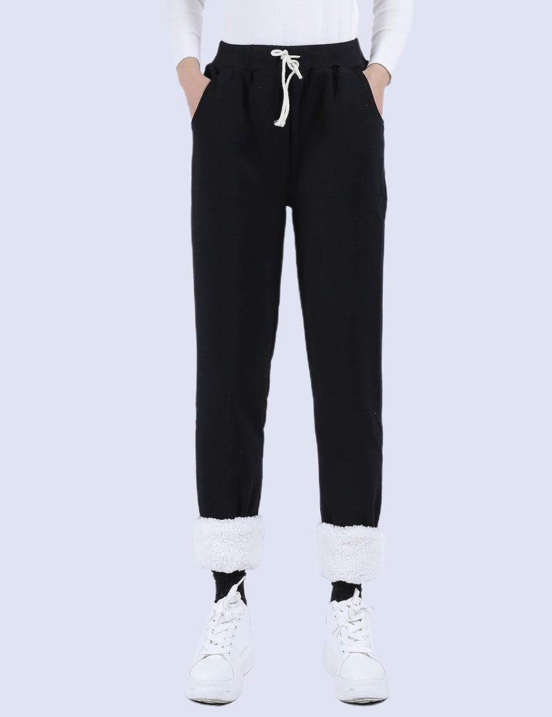 Yeokou Womens Sherpa Lined Sweatpants Winter Warm Fleece Joggers Casual Lounge Pants (Black-XS) - Image 4